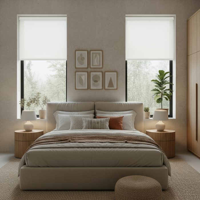 Solar Shades Bedroom White